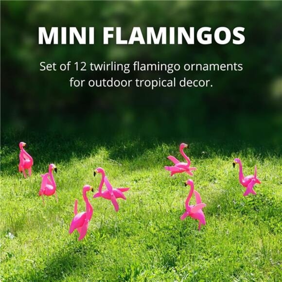 12 Pcs Twirling Wings Pink Flamingo Small - Yard Ornament with Metal Stakes - Picture 4 of 7
